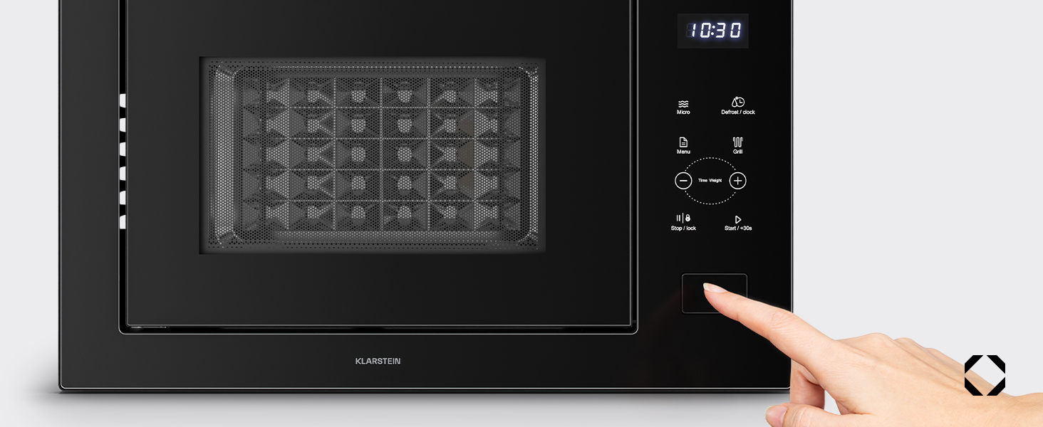 Вбудована мікрохвильова піч Klarstein Velaire 60 см з грилем – 25L, 850W, 8 програм, сенсорне керування, нержавіюча сталь, таймер, білий (чорний)