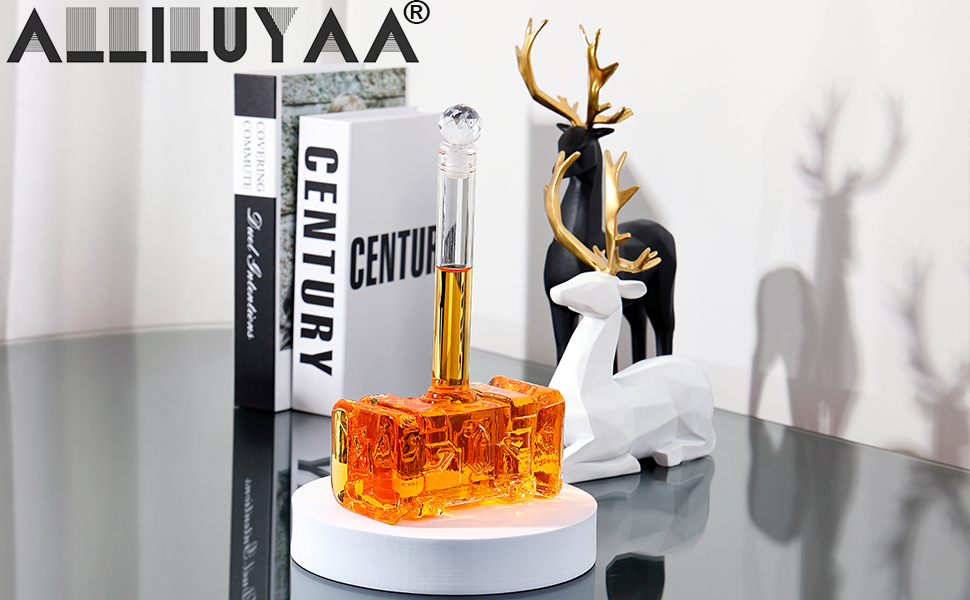 Whiskey Decanter, Handmade Thor's Hammer Decanter, Transparent Creative Whisky Carafe Drink Dispenser For Wine, Brandy, Bourbon, Scotch And Schnapps 400ml