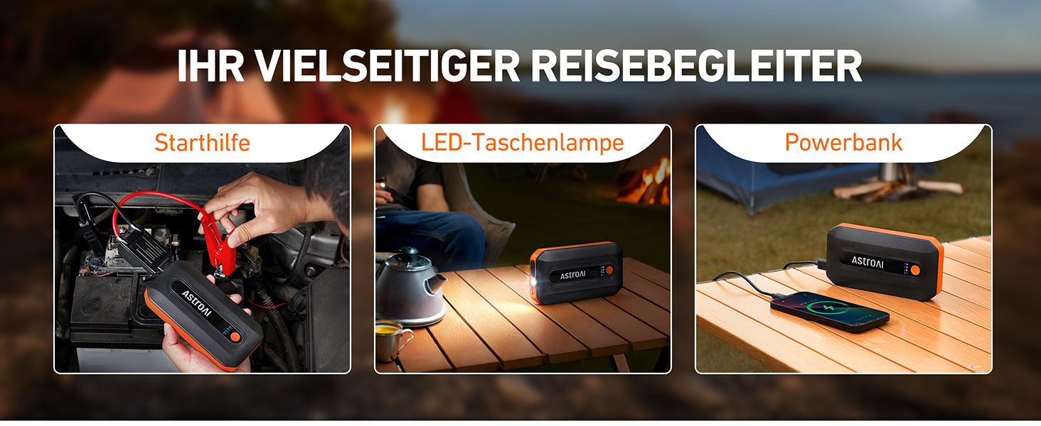 Powerbank AstroAI B8 для авто: пускова станція, 7.0л бензин/5.5л дизель, LED, QC 3.0 USB, 12V, Orange