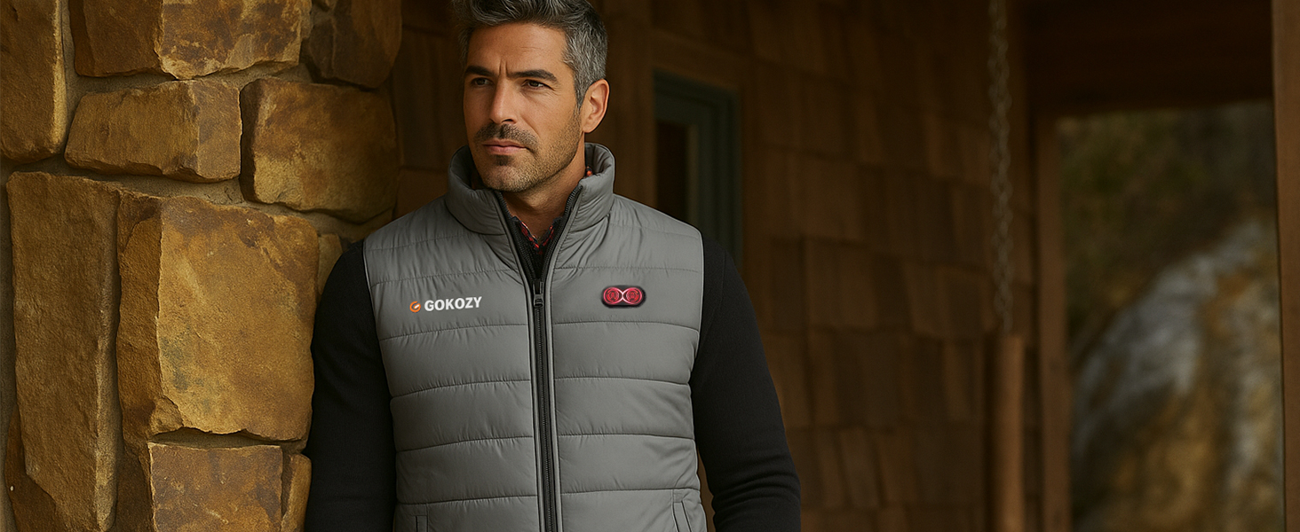 Обогрівальний жилет Gokozy для чоловіків та жінок з акумулятором 10000 mAh та 5 зонами обігріву, для катання на лижах та полювання (M, Сірий)