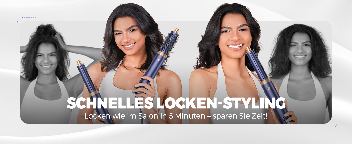 Фен-щітка 5 в 1 Airstyler Pro 1000W з регулюванням напрямку повітря, іонізація, для створення об'єму, локонів та укладання волосся, Blaugold