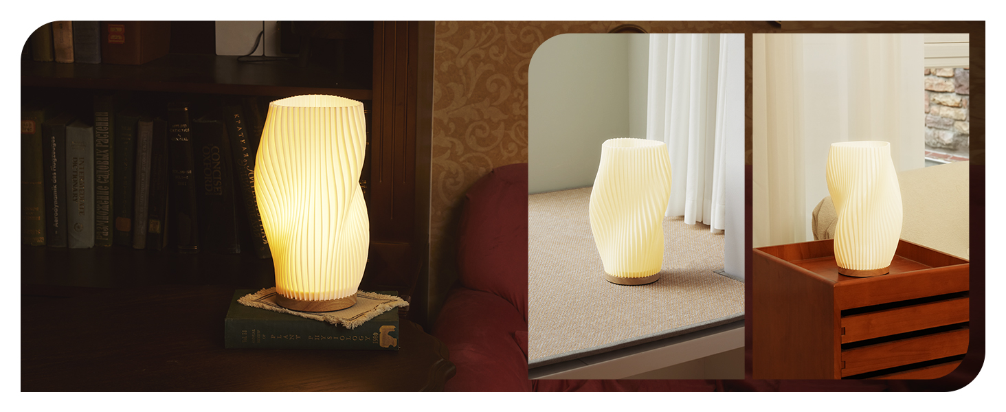 Стійлова лампа Dawnwake для спальні та вітальні, LED-декор з дерев'яною основою