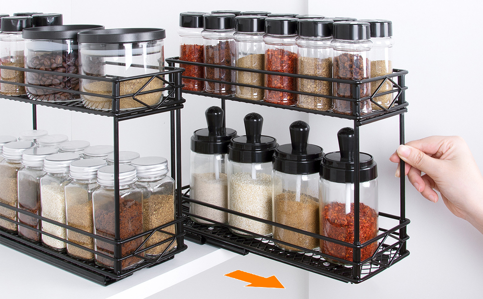 Висувна полиця для спецій EasyVibe, 2 яруси, органайзер для кухонної шафи