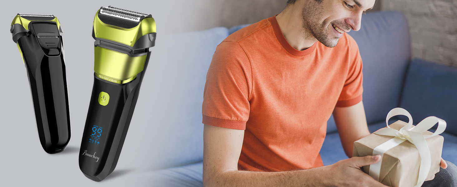 Електричний чоловічий бритва та тример з 3 гнучкими лезами, акумуляторний, бездротовий, з чохлом для подорожей, для мокрого та сухого гоління, час роботи 100 хв, подарунок для чоловіка, колір: смарагдово-зелений
