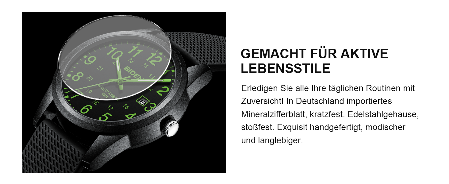 Чоловічий годинник: аналоговий кварцовий годинник з водозахистом 30M, стильний дизайн для чоловіків (чорний/зелений)