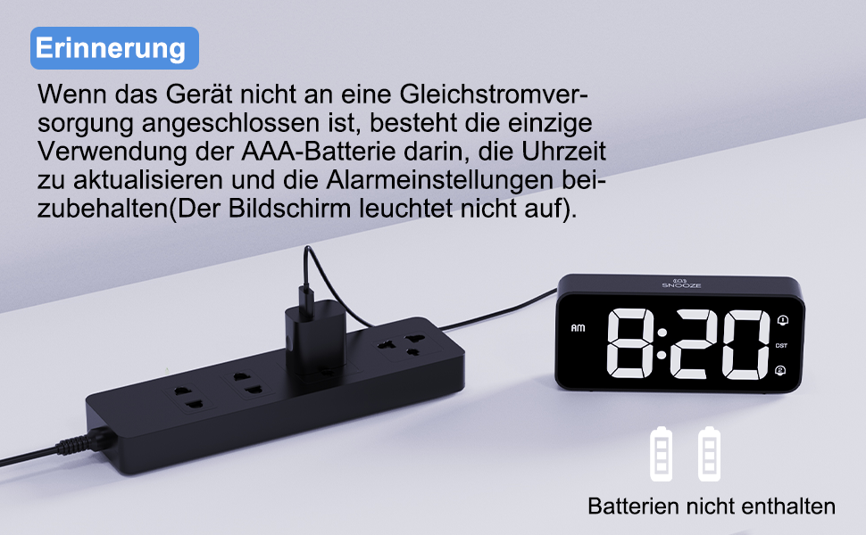 LED-годинник LATEC з двома будильниками, USB-порт для зарядки, регулювання яскравості, гучність 90-120 дБ, 8 мелодій, 12/24 год, чорний