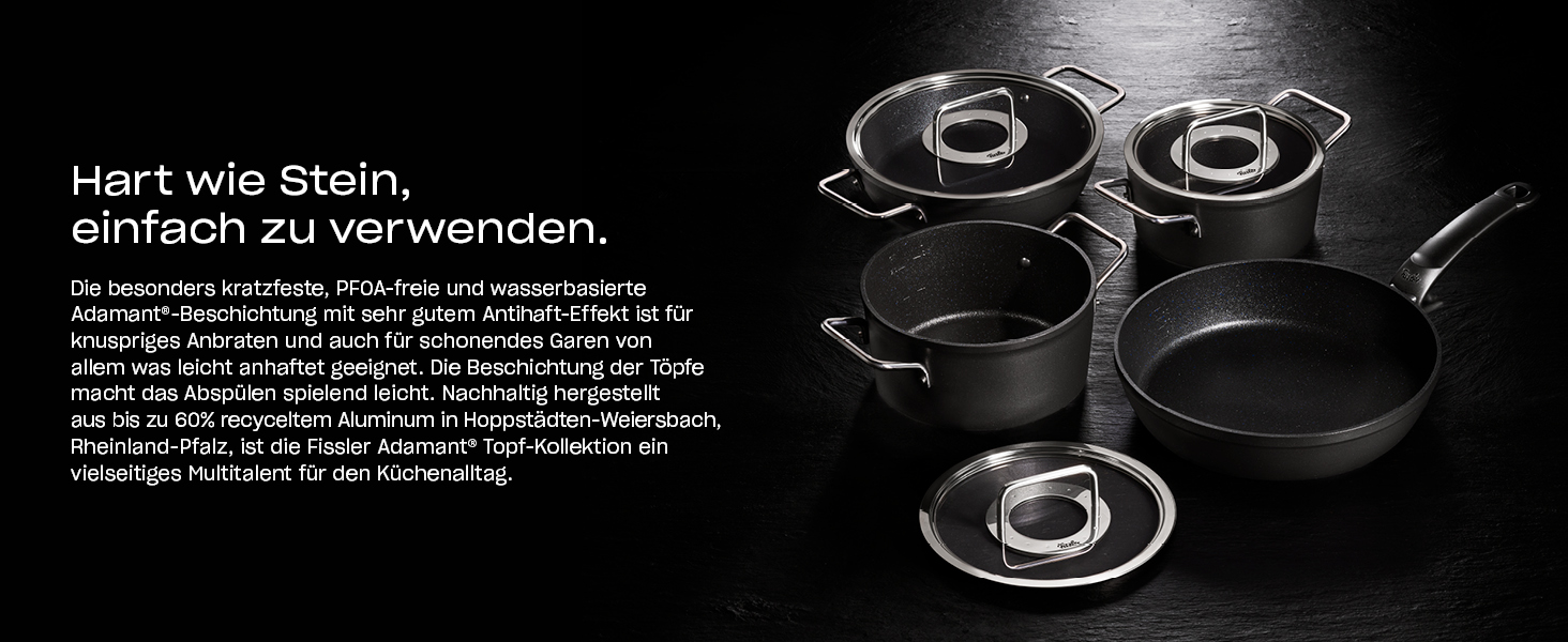 Каструля Fissler Adamant/Aluminium (24 см, 4.9 л) з кришкою з термостійкого скла, антипригарне покриття, для індукційних плит