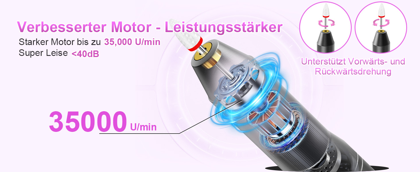 Електричний фрезер для нігтів Nagelfräser - 12 в 1, 35000 об/хв, для гелю, акрилу, манікюру та педикюру, сірий