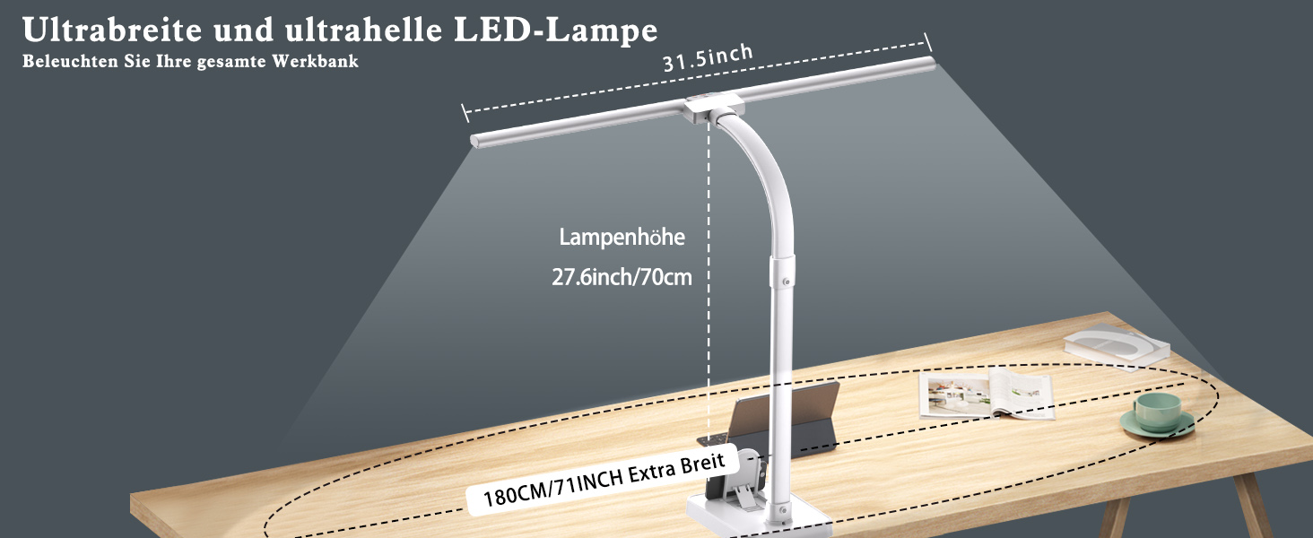 LED настільна лампа Doppelkopf з регулюванням яскравості, 24W, 80см, захист очей, гнусий шийка, 25 режимів освітлення
