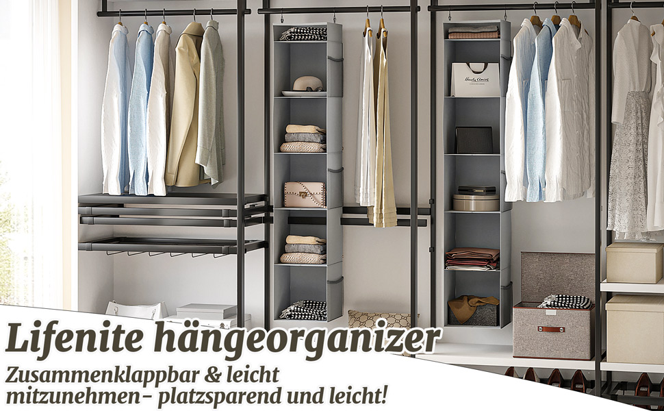 Організатор для шафи з сітчастими кишенями, 6 відділень, сірий, 30 x 30 x 130 см