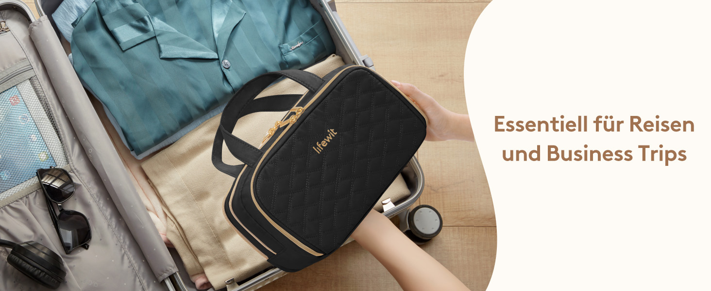 Жіноча дорожня косметичка Lifewit 5L, водовідштовхувальна косметичка з відділенням для мокрого одягу, органайзер для макіяжу, аксесуарів, шампуню та туалетних речей, чорна, M