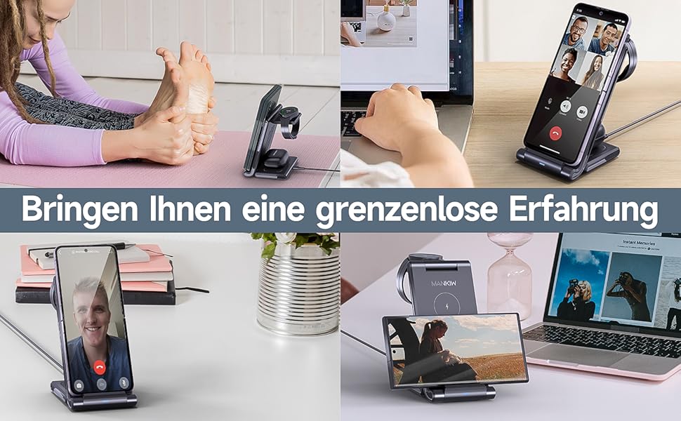 Бездротова зарядка MANKIW 3-в-1 для Samsung Galaxy: S25/S24/S23/S22/S21/S20, Z Fold 6/5/4/3, Watch 7/6/5/4/3/Active, Buds+/2/Pro/Live (Чорний)