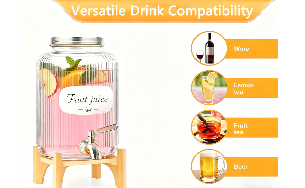 Скляний диспенсер для напоїв 4L (2 шт) зі штангером та нержавіючим краном - для вечірок, коктейлів, соків, води
