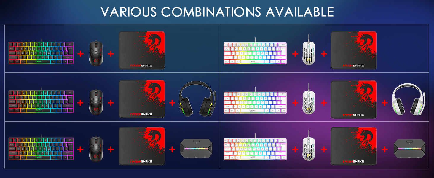 Ігровий набір 4 в 1: Клавіатура 60%, Миша, Навушники та Pad. Білий. RGB, Anti-Ghosting, 2400 DPI