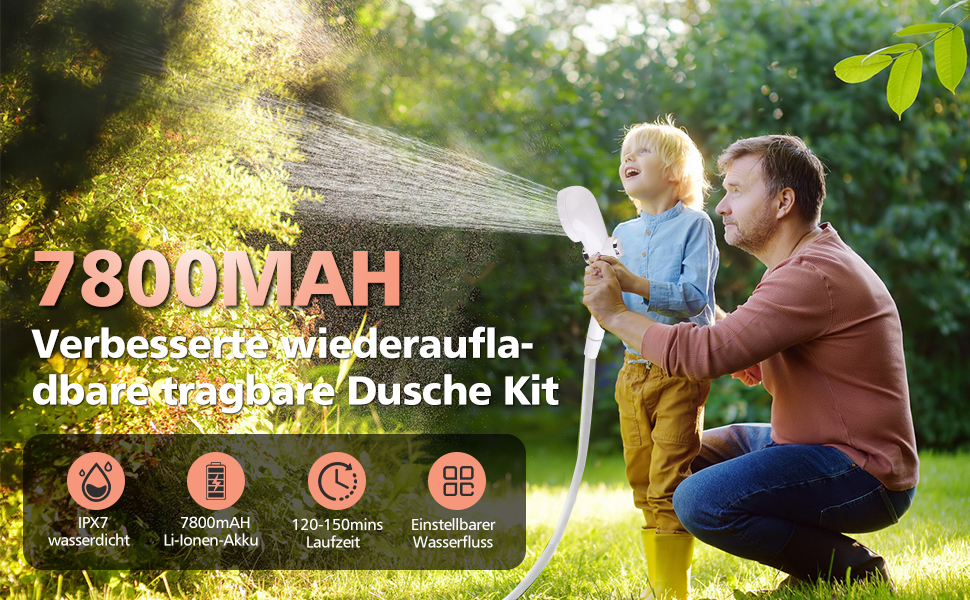Набір для душу намету Campingdusche з насосом, акумулятором 7800mAh та індикатором заряду, оранжевий