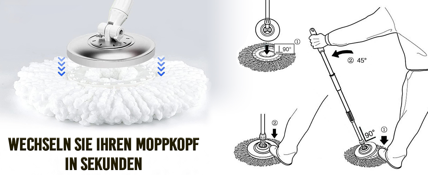 Набір для миття підлоги ARSUK з відром та функцією віджиму – 4 змінні насадки | 360° обертання | Підходить для паркету, плитки та ламінату