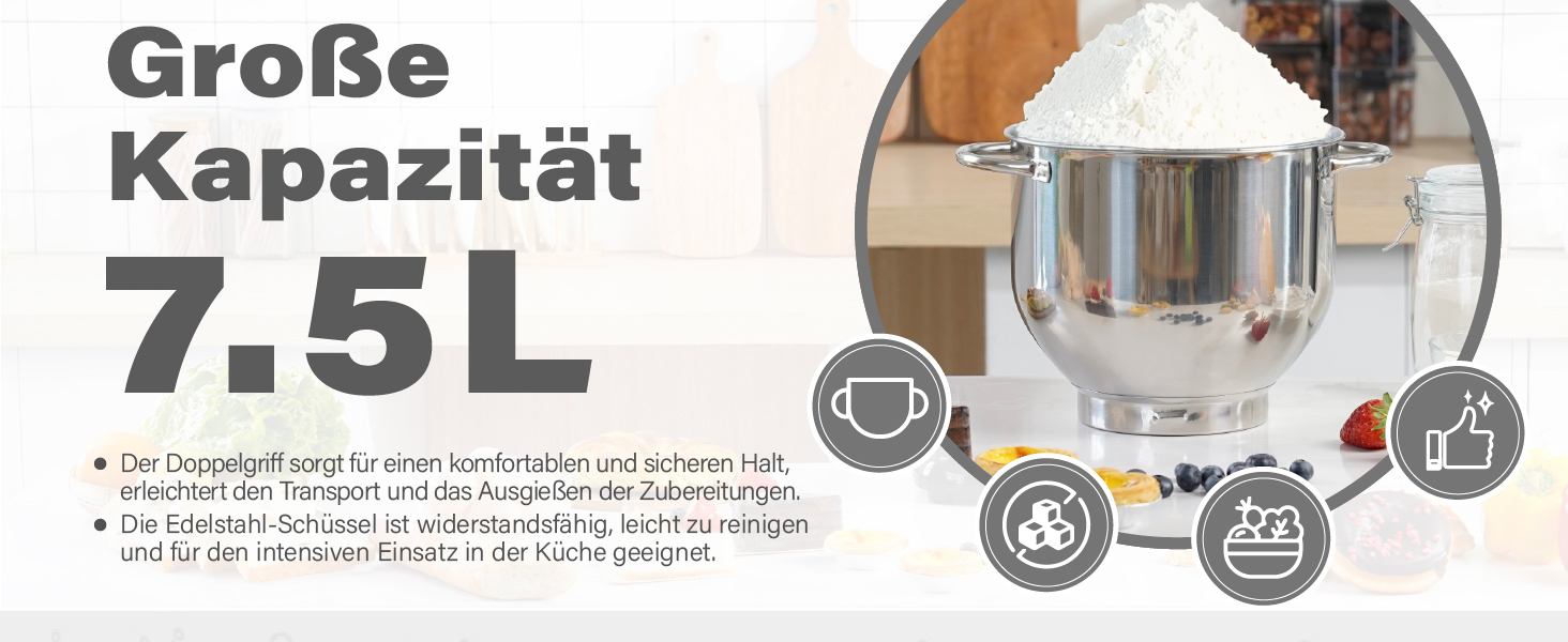 Кухонна машина Küchenmaschine 6.2 л, 1400 Вт, 6 швидкостей, з набором насадок (чорний)