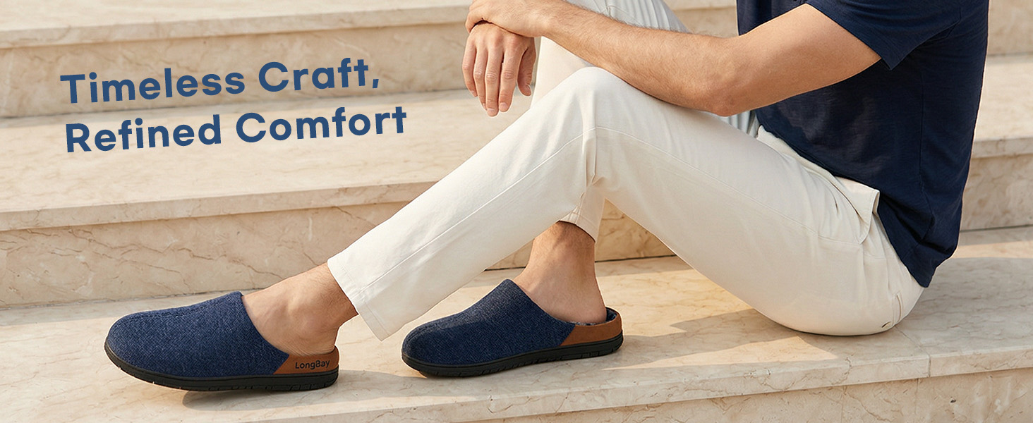 Чоловічі в'язані домашні капці LongBay з піною Memory Foam, дихаючі, для дому та вулиці, розмір 44 EU, чорні