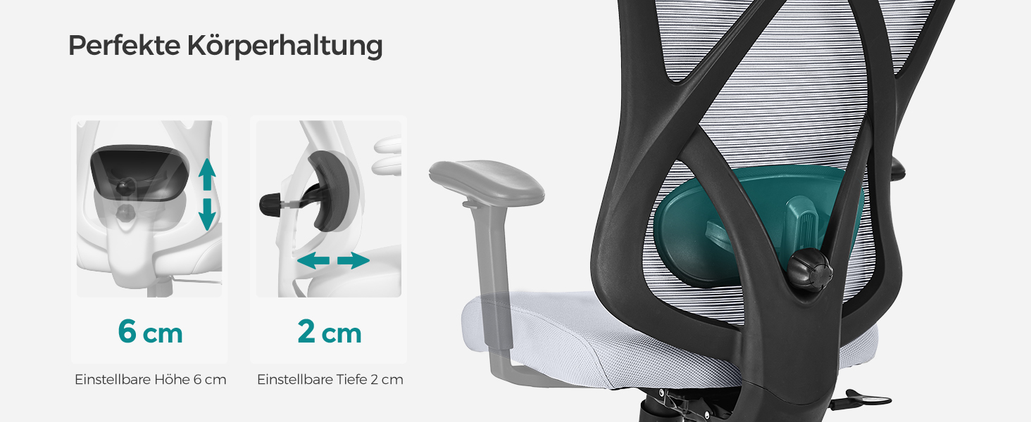 Офісний стіл SONGMICS: ергономічне крісло з регульованою поперековою та підголовною підтримкою, до 150 кг, регульована висота, сірий