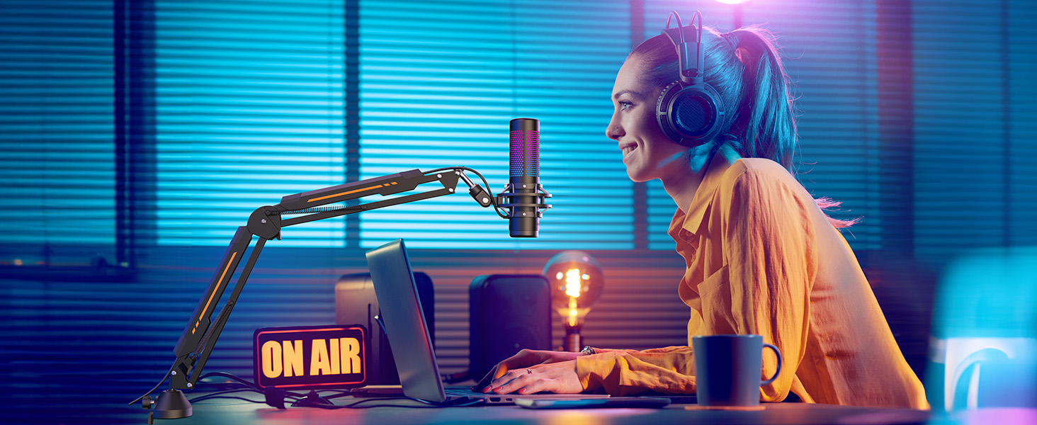 Кріплення для мікрофона TONOR T90 з RGB підсвічуванням, регульоване через APP, 11 режимів світла, сумісне з усіма мікрофонами