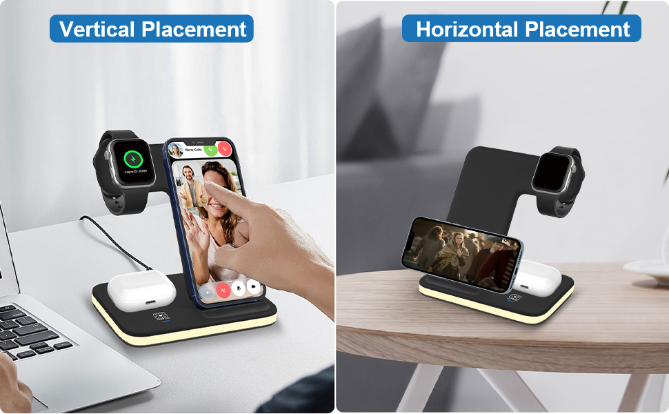 Зарядна станція 3-в-1 для Apple Watch та iPhone: бездротова зарядка для iPhone 16/15/14/13/12/11/Pro/Max/X/8/Plus та Apple Watch 10/9/Ultra/8/7/6/SE/5/4/3/AirPods Pro 4/3/2