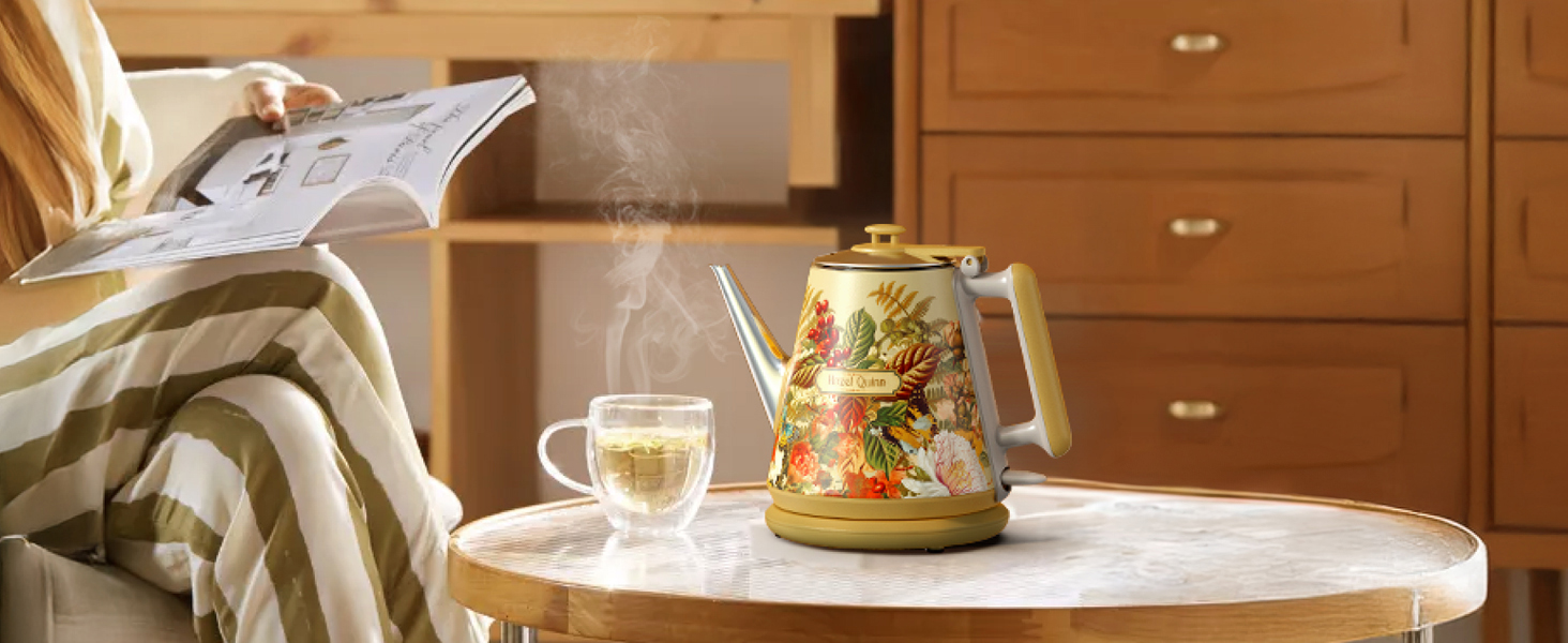Hazel Quinn x Eduardo Recife Electric Kettle - 1 Liter, Retro Design, Stainless Steel, Fast Boiling, BPA-Free, Auto Shut-Off