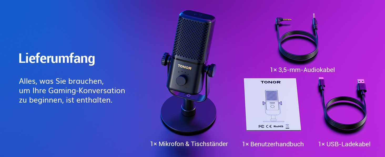 Мікрофон TONOR TCX3 для Xbox з RGB підсвічуванням та контролем Gain, акумулятор 30 годин, для стримінгу та подкастингу, сумісний з відеокартами