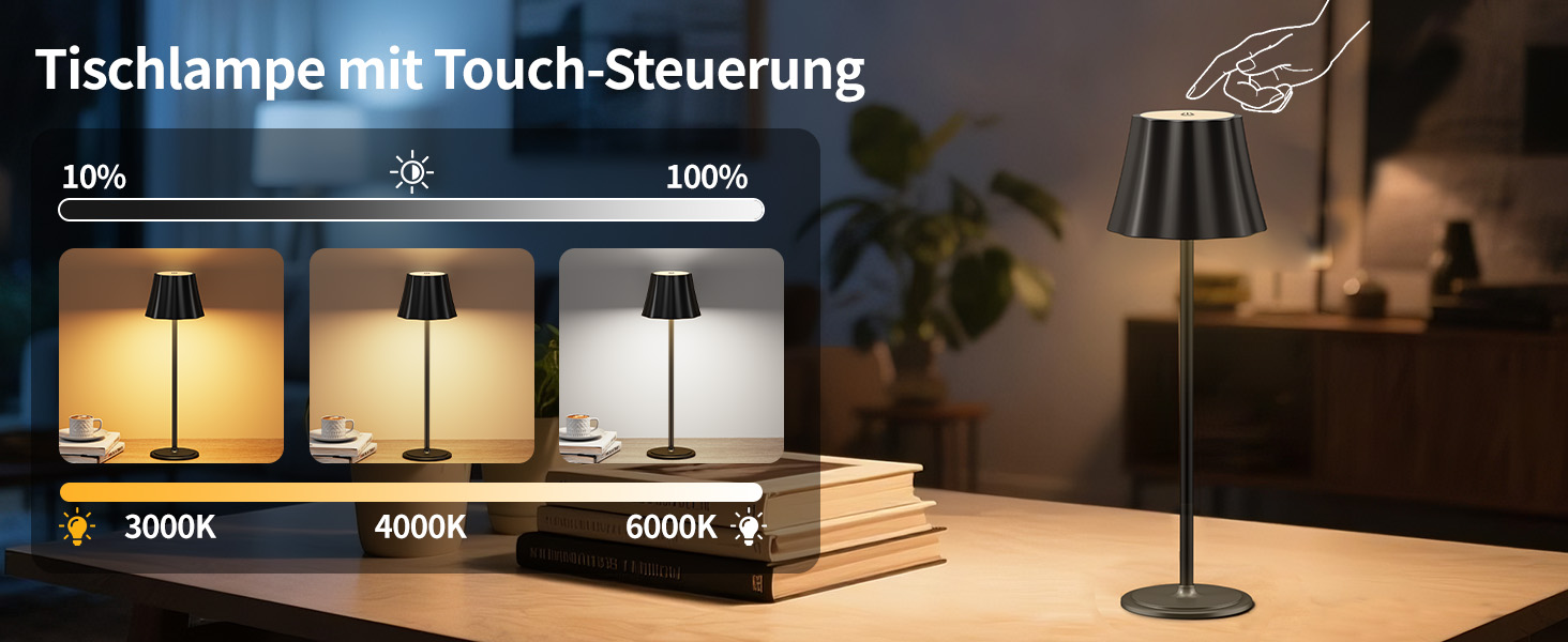 Бездротова LED-лампа Suright для столу з акумулятором 5000mAh, 3 режими кольору та регулюванням яскравості, IP54 вологозахист для вулиці, кемпінгу, тераси, вітальні, спальні