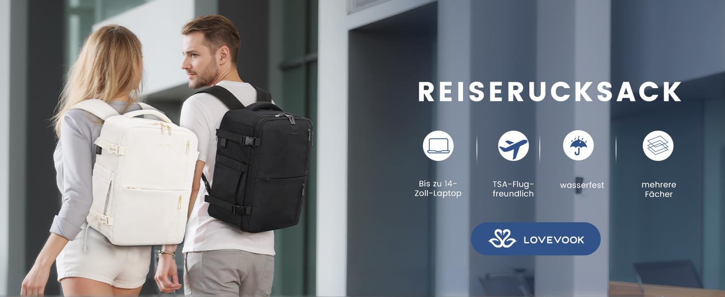 Рюкзак LOVEVOOK для жінок, ручна поклажа, 40x30x20 см, 24л, для ноутбука 14 дюймів, для подорожей, бізнес-рюкзак, бежевий