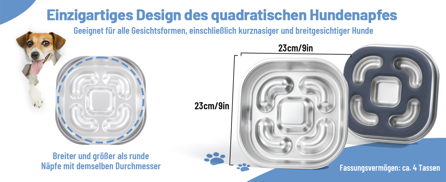 Миска для собак Anti Schling Napf з нержавіючої сталі 304, з силіконовим дном, для маленьких та середніх собак, 23*23*4.5 см