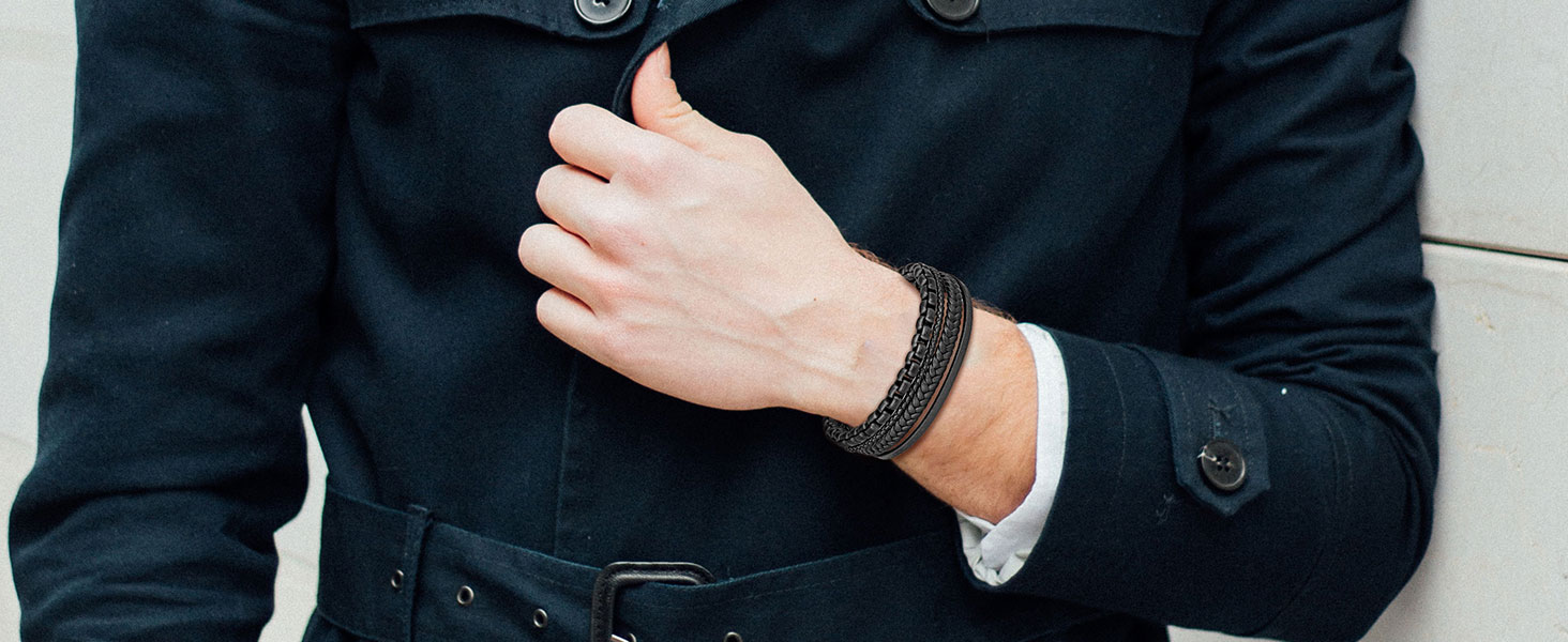 Чоловічий шкіряний браслет Murtoo з нержавіючої сталі: чорний та коричневий, магнітний замок 20 см