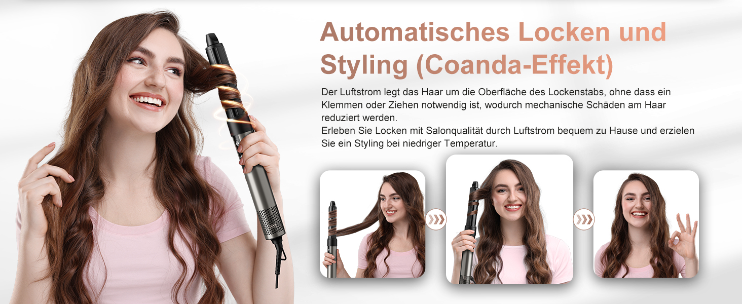 7MAGIC Airstyler 6-в-1: фен-щітка, плойка, завивка, іонізація, для волосся, подорожей, сріблястий