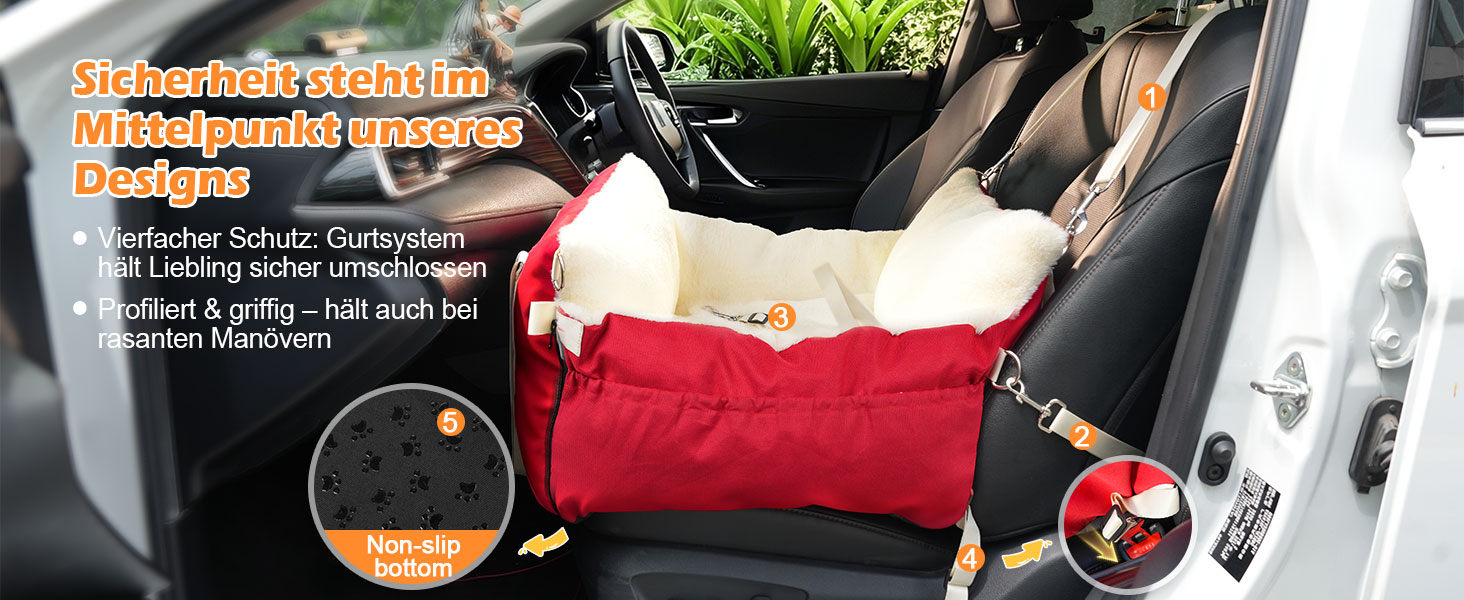 Автокрісло для собак 3-в-1 – переносна лежанка для маленьких собак, з м'яким матрацом, для переднього або заднього сидіння, внутрішнє та зовнішнє використання (червоний)