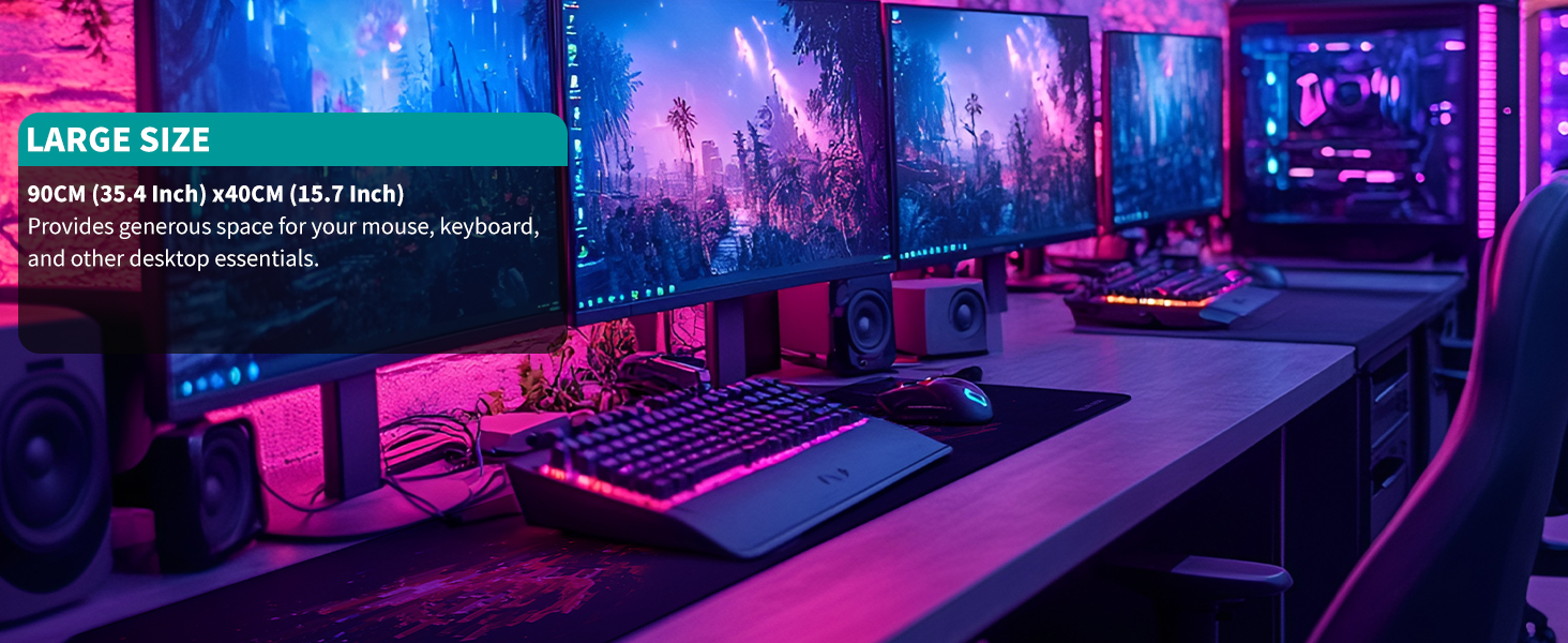 Килимок для миші геймерський XXL 900x400 мм, чорний, з гумовою основою - килимок для ігор та офісу, довговічний, з бортиком