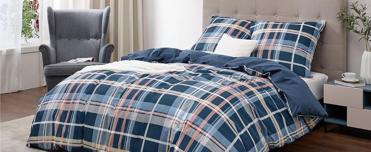BEDSURE Комплект постільної білизни 135x200, бавовна, 4-х частинний, сірий/бежевий/помаранчевий. Комплект постільної білизни з ковдрою та двома наволочками 80x80 см, з принтом гілок, на блискавці, ÖKO-TEX, комплект постільної білизни
