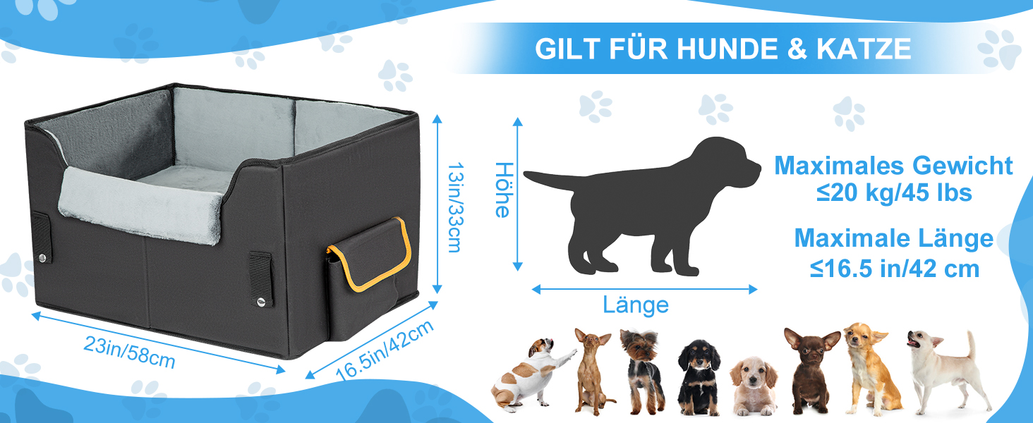 Автомобільний лежак для собак - чорний, 20 кг, M - зручний крісло-кошик для собак на переднє сидіння або заднє сидіння авто