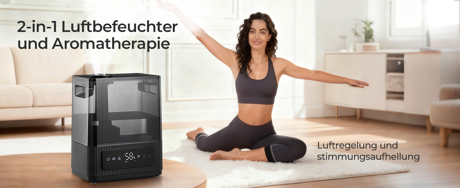 Зволожувач повітря 6L для великих приміщень, холодний туман, тихий, з аромадифузором, для дитячої кімнати, спальні, рослин, 60 год роботи, точний датчик вологості, верхнє заповнення