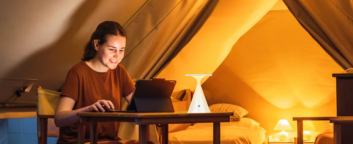 Настільна LED лампа акумуляторна бездротова 2 в 1 (індор/аудор) з димером, сенсорна, 3 кольори, біла (1 шт)