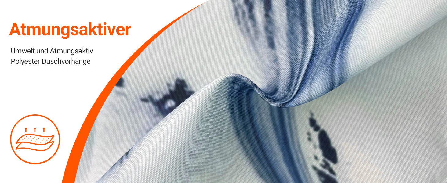 Штора для душу 180x200 см з утяжеленим краєм, антигрибкова, водовідштовхувальна, поліестер, з кільцями (Блакитний градієнт мармуру)