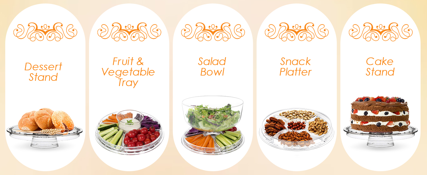 Мастоум Тортенева таця з кришкою, 6-в-1 багатофункціональний торт-стійка з ніжками та куполом, для кухні та випічки, декоративна таця для тортів та вечірок, з 2 ложками для салату