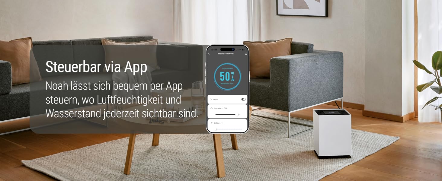 Зволожувач повітря Stadler Form Noah, для великих приміщень до 110 м², тихий, з Wi-Fi, гігростат, 4 режими та Turbo