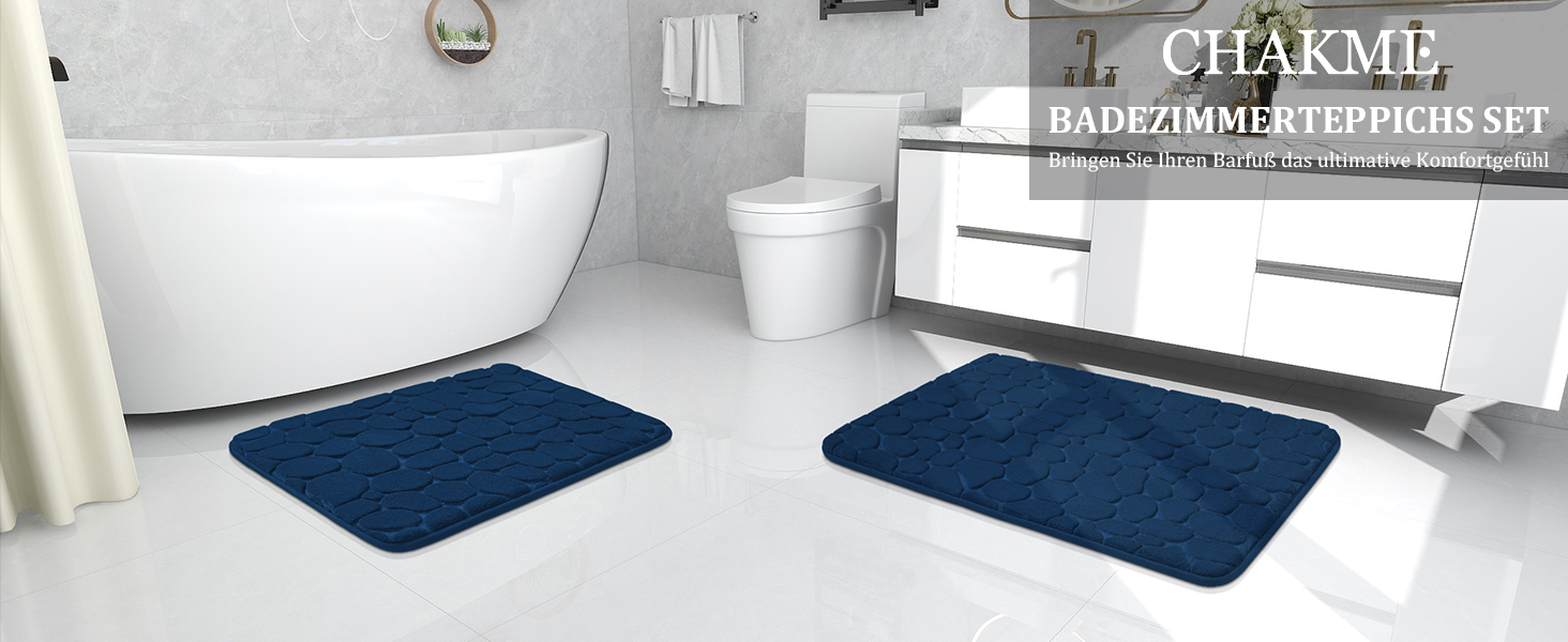 Набір килимків для ванної кімнати chakme (2 шт.), пам'ятна піна Cobblestone, протиковзкі та поглинаючі килимки для ванни та туалету, темно-сині
