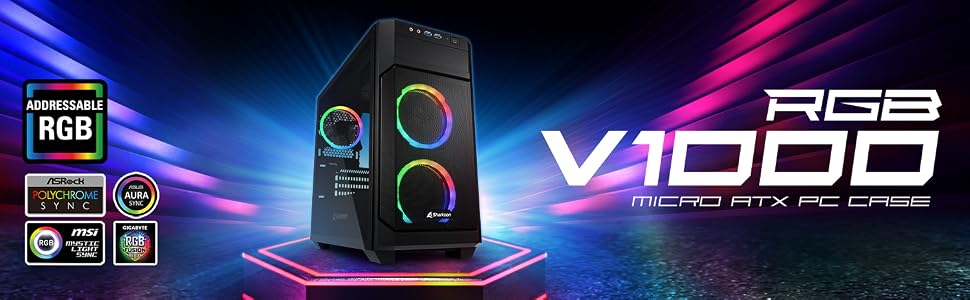 Корпус для ПК Sharkoon V1000 RGB Micro Tower, Micro-ATX, чорний