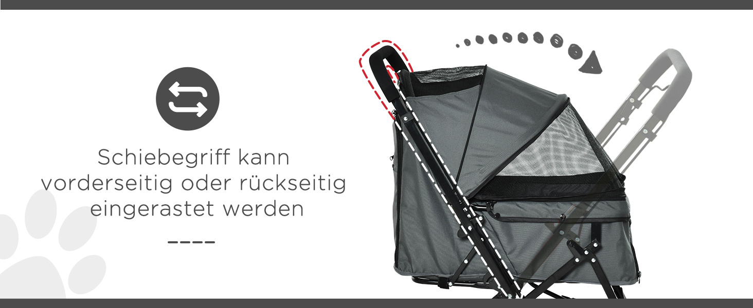 Візок для тварин PawHut - зручний прогулянковий візок для собак та котів, сірий, 76,5 x 52 x 95 см