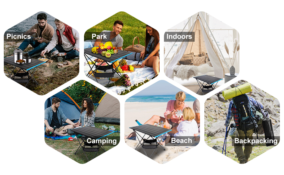 Складаний туристичний стіл Reakoo з алюмінієвою платформою, легкий та компактний. Ідеально для кемпінгу, пляжу, пікніків, грилю та фестивалів. Великий розмір.