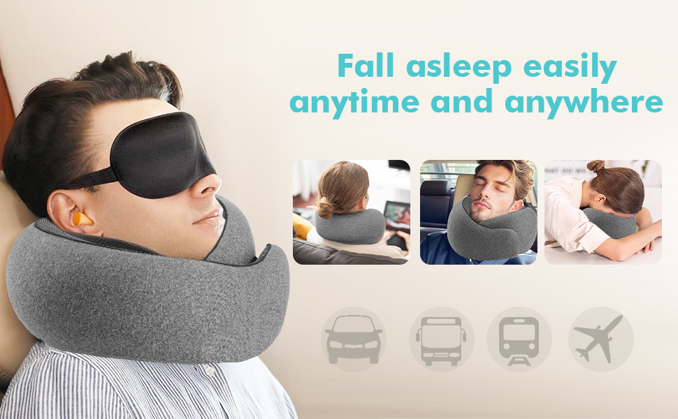 Подушка для шиї у літак, Memory Foam, ортопедична, компактна, для тривалих перельотів. З 3D-маскою для сну та берушами. Ваш незамінний супутник у подорожах