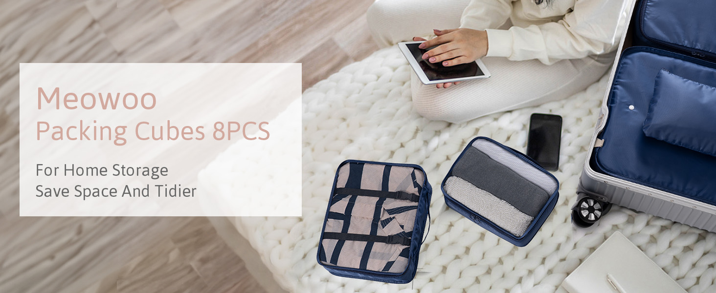 Органайзер для валізи Meowoo, набір 8 шт., Packing Cubes для подорожей та бізнесу, система зберігання багажу (Морська синя)