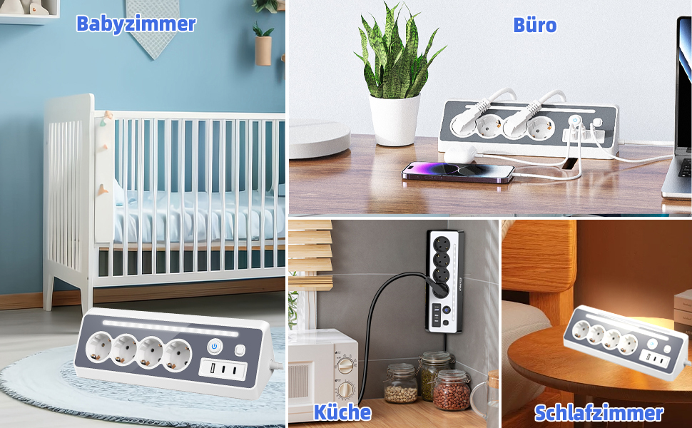 Мережевий фільтр з USB та Type-C, 4 розетки, 16A, 3680W, з вимикачами, захист від перенапруги, білий