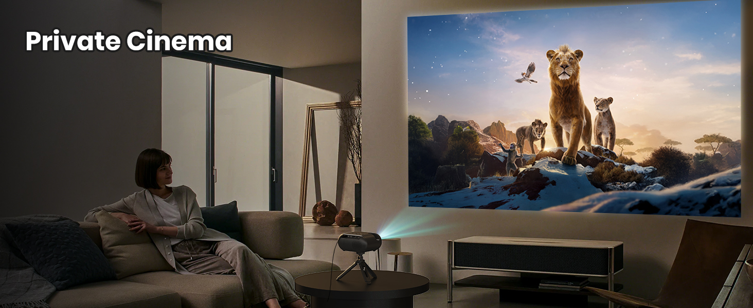 Портативний проєктор Mini Beamer 1080p з Wi-Fi, Bluetooth та штативом. Підтримка HDMI, USB, смартфонів, TV-Stick. Ідеально для домашнього кінотеатру та спальні. Чорний колір.