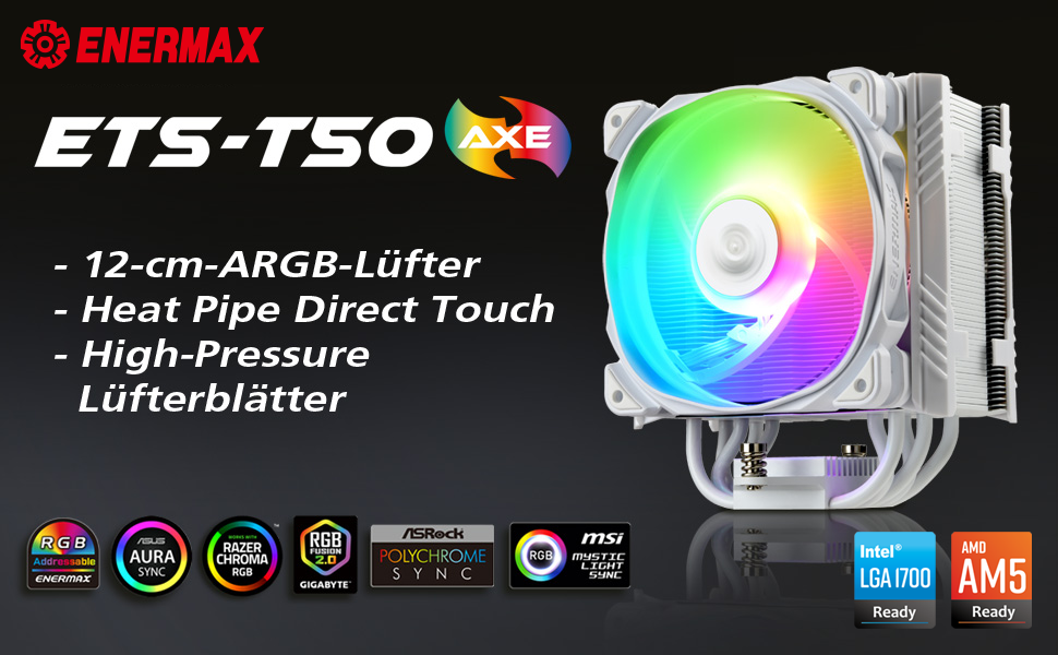 Enermax T50 Axe ARGB - Кулер для CPU, Білий